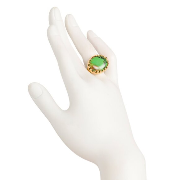 SHAANTI JEWELS  India 18kt Gold Plated Sterling Silver Mohave Turquoise Ring - Picture 2 of 2